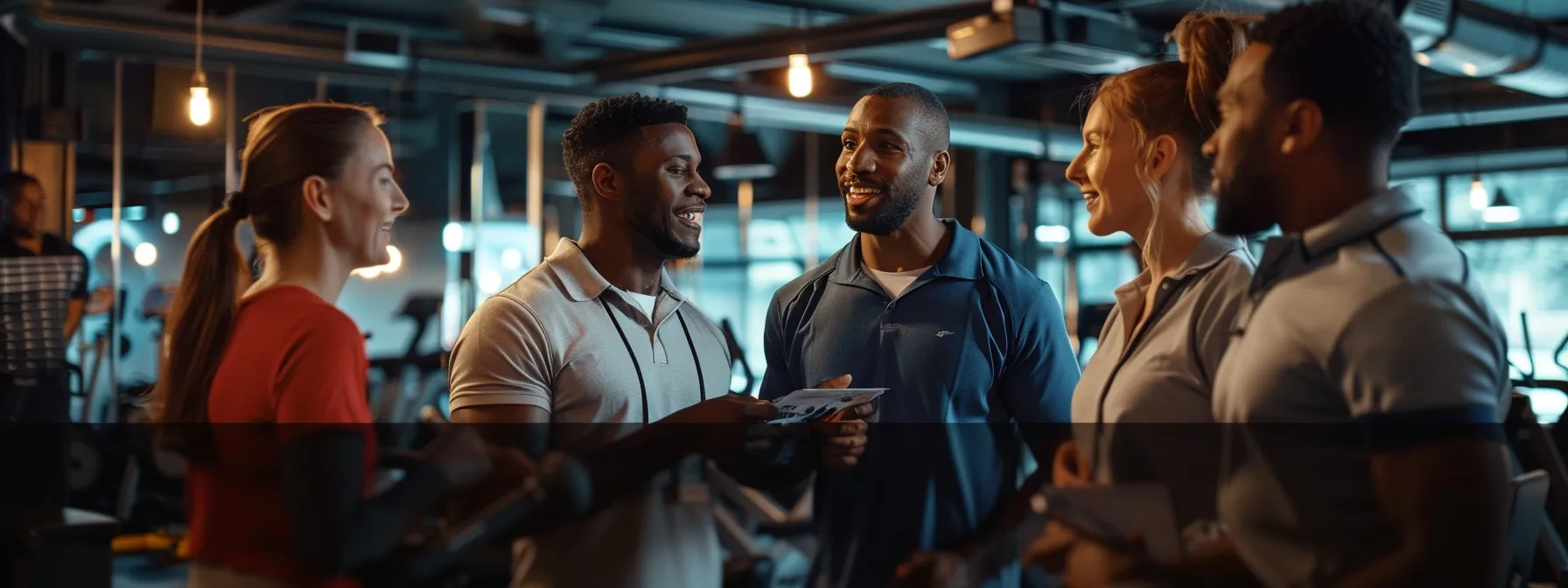 The Rise of Athleisure: How Fashion Meets Fitness in Modern Lifestyles 2 a group of business professionals engaged in a focused discussion around smart home gym equipment and athleisure trends.
