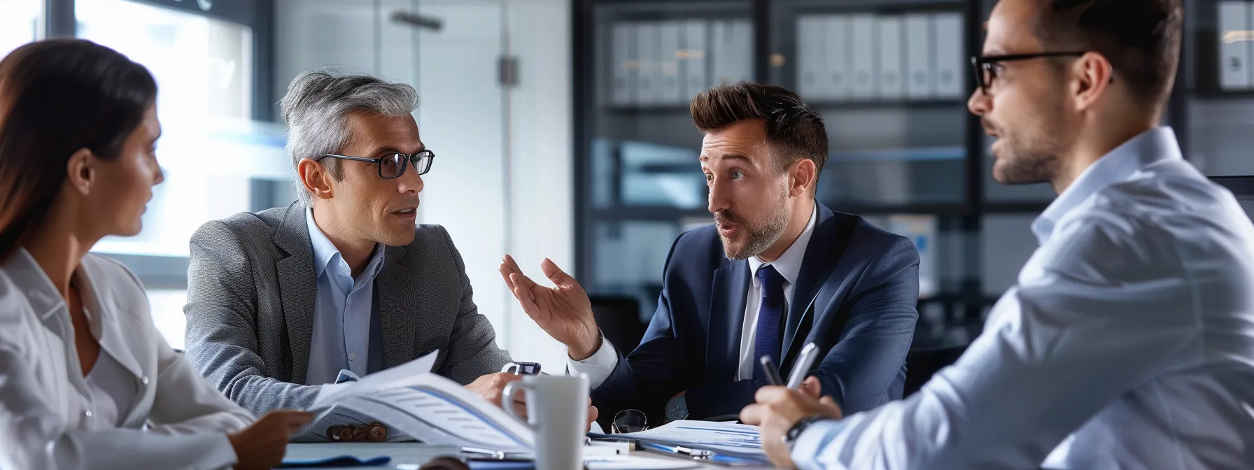 SEO Company Florida vs DIY SEO Strategies: Which Offers Better ROI? 2 a group of business professionals engaged in a focused discussion around a table, surrounded by documents and graphs.
